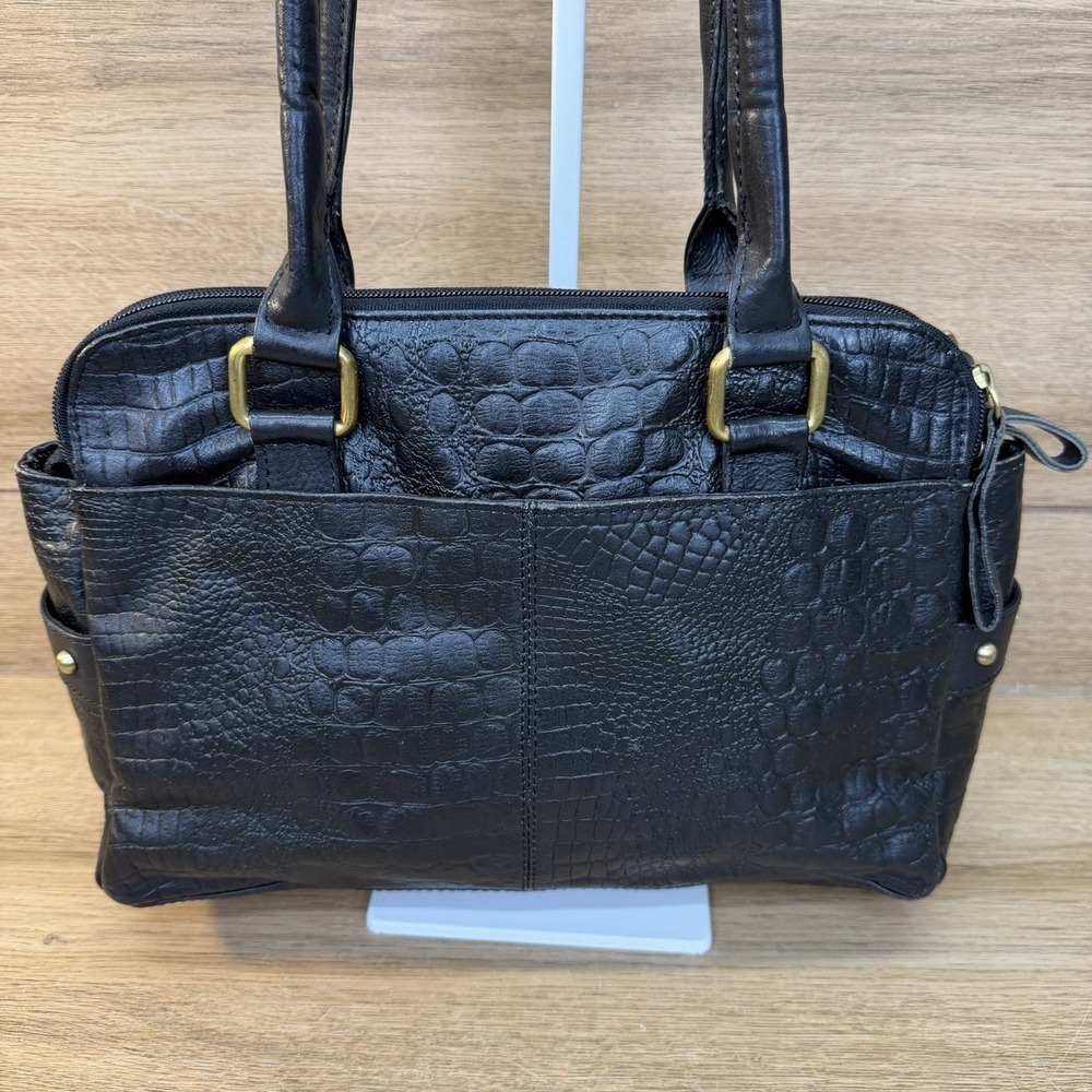 Great American Leather Works Shoulder Bag Crocodile Embossed Vintage Y2K Black - Picture 4 of 16
